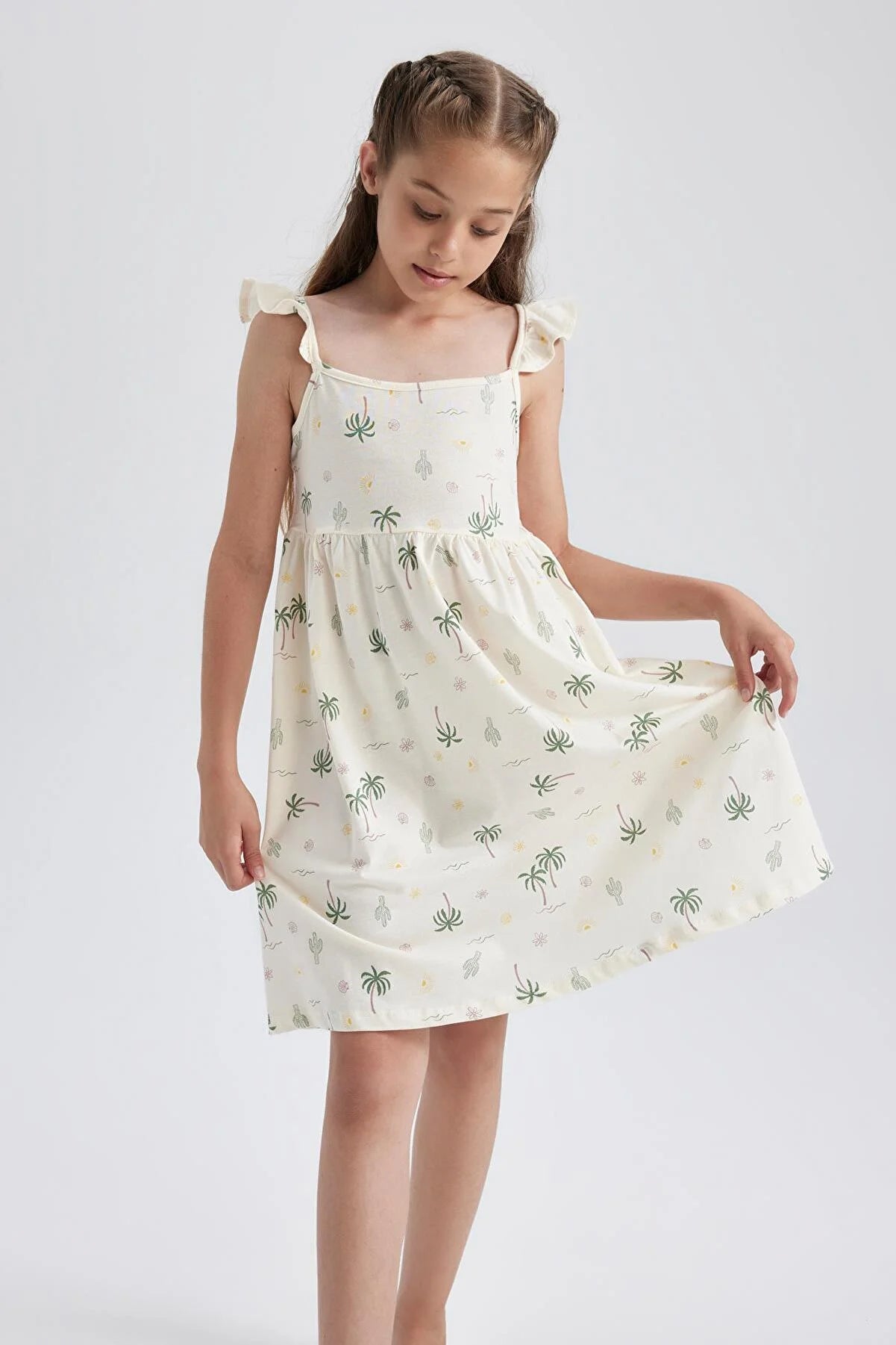 ---Defacto Girl's White Floral Strap Dress