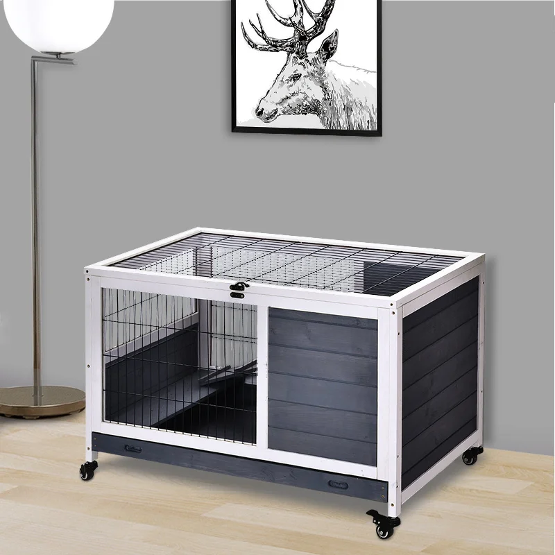  . **Pet clothes are thickened in winter**PawHut Rabbits Indoor Fir Wood Lift-Top Hutch-Grey and White