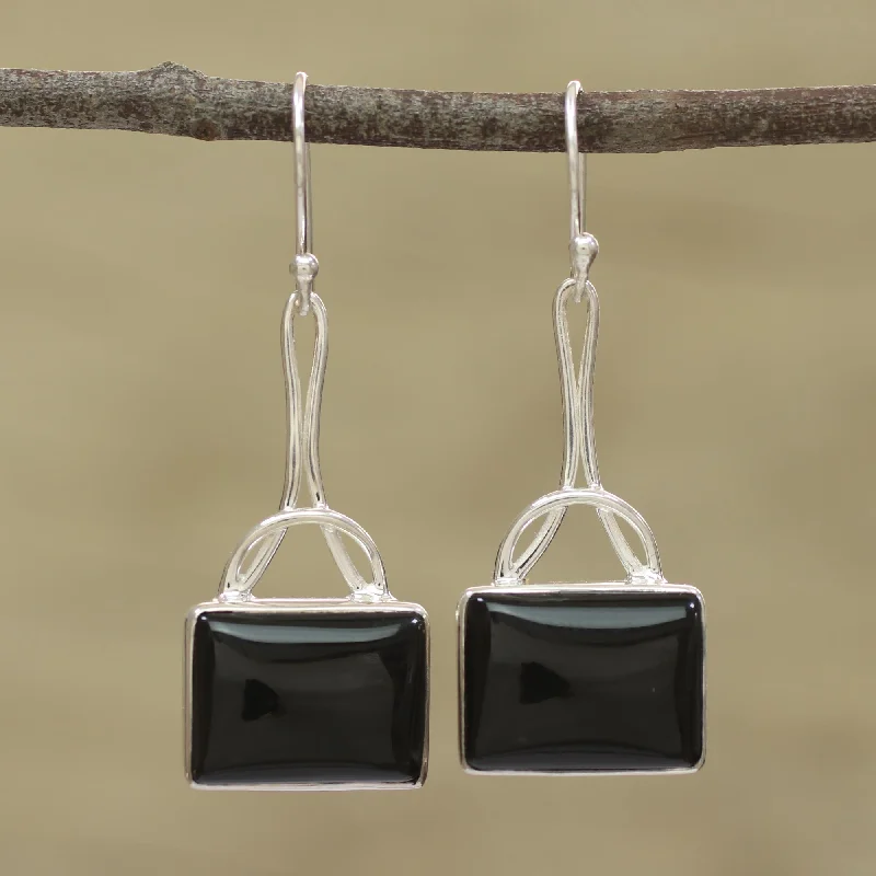 - Degradable pet feces bagMystical Gaze in Black Black Onyx Rectangular Dangle Earrings from India