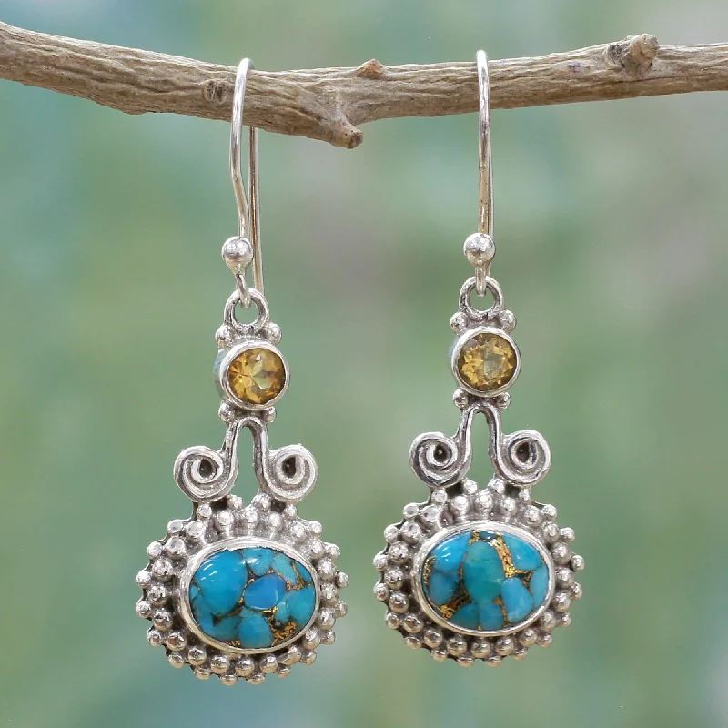  -Splash-proof food bowl AND Anti-choking slow food bowlDream Drops Citrine and Composite Turquoise Earrings Handmade in India