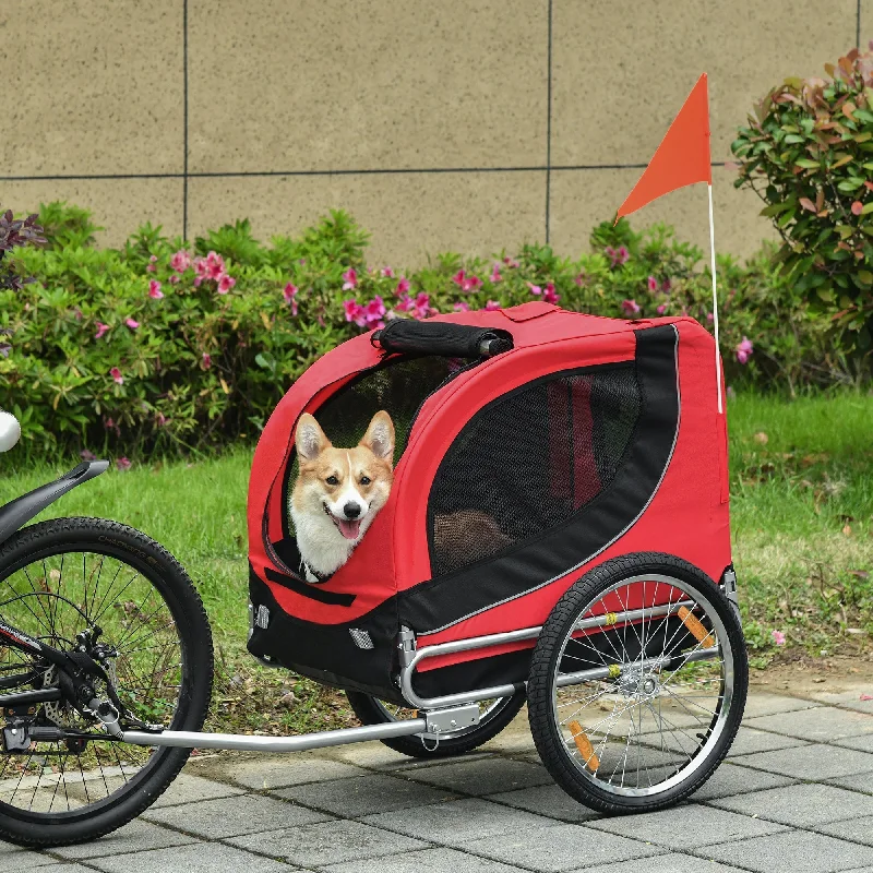  . **Cat food bowl anti-overturning**PawHut Folding Bicycle Pet Trailer W/Removable Cover-Red