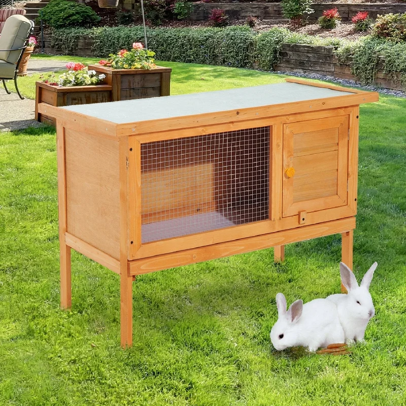  . **Dog paw cream is winter**PawHut Wood Rabbit Hutch Guinea Pig House Bunny Cage Shelter Indoor Outdoor Elevated with Sliding Tray 90x45x65cm