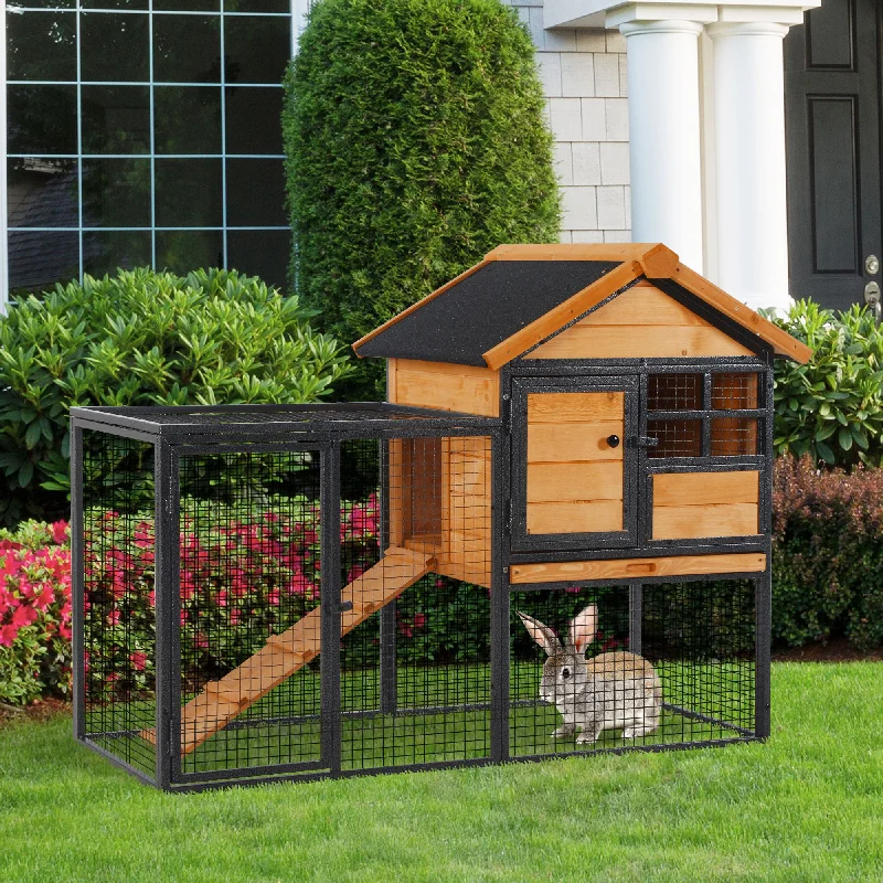 Pet accessoriesPawHut Wood-metal Rabbit Hutch Elevated Pet Bunny House Rabbit Cage with Slide-Out Tray Outdoor