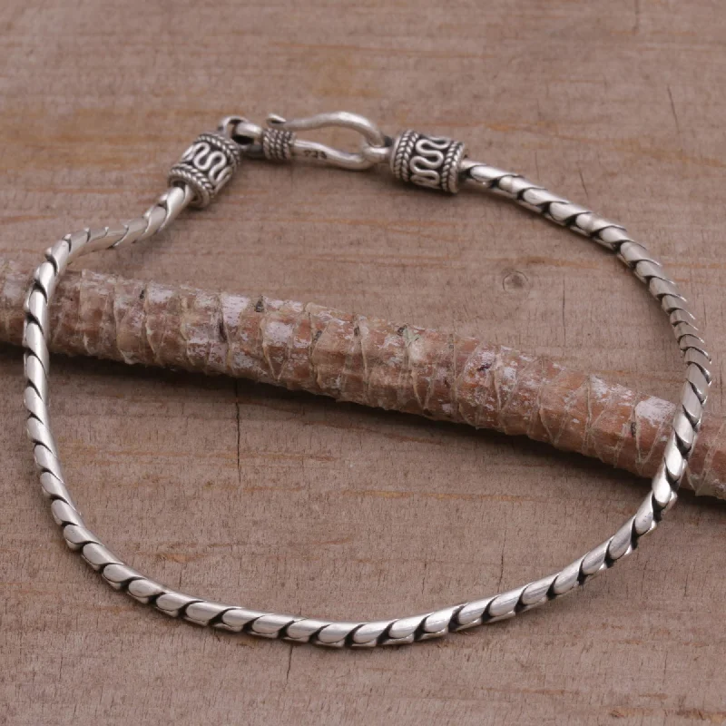 ---Regal Shine Artisan Crafted Sterling Silver Chain Bracelet from Bali