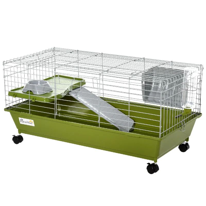  . **Pet collar with custom engraving**PawHut Small Animal Cage Rabbit Guinea Pigs Chinchillas Cage w/ Wheels Water Bottle Food Dish Platform Ramp 89 x 44 x 43 cm Green