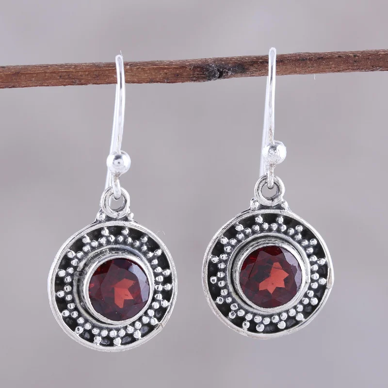 - Solid wood cat climbing frame customizedCircular Sparkle Circular Garnet Dangle Earrings from India