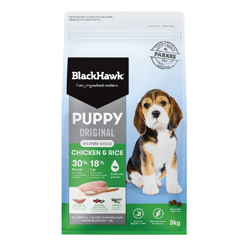 ---Black Hawk Dog Dry Food - Puppy - Medium Breed - Chicken & Rice (3kg)