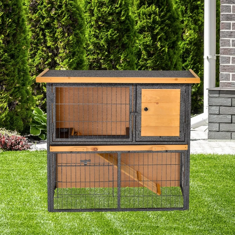   . **Cat collar bell model**PawHut Wood-metal Rabbit Hutch Guinea Pig Hutch Elevated Pet House Bunny Cage with Slide-Out Tray Openable Roof Outdoor 89.5 x 45 x 81cm Light Yellow