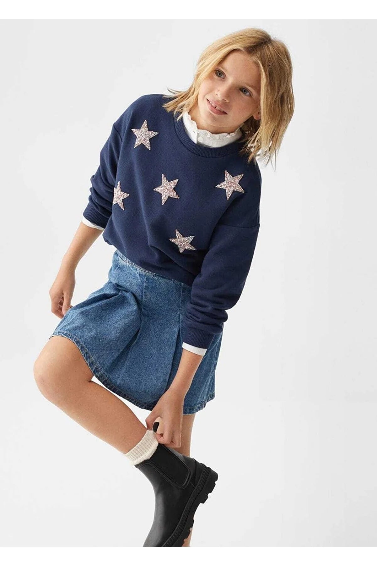  -Non-contact cat thermometerMango Kids Girl's Navy Blue Star Beaded Sweatshirt