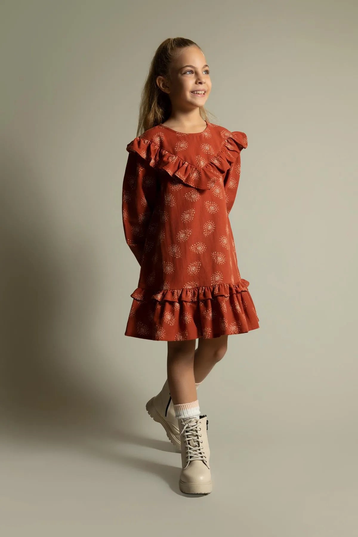 - Organic cotton dog bibsDefacto Girl's Orange Patterned Long Sleeve Cotton Dress