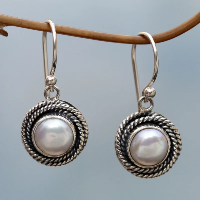 - Degradable pet feces bagNest of Chains in White Cultured Pearl Round Dangle Earrings from Indonesia