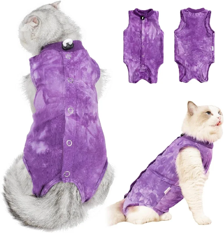 Pet fashion clothesKUTKUT Cat Recovery Suit for Male & Female Surgical Post Surgery Onesie Tie Dye Cats Clothes Neuter Licking Protective Diapers Outfit Cover Kitten Spay Collar Alternative