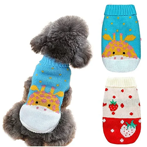 Pet winter warm clothesKUTKUT 2 Pcs Small Dogs Sweaters,Winter Warm Turtleneck Knitted Girl Dog Clothes, Cute Knitwear Soft Puppy Pullover Vest Outfits