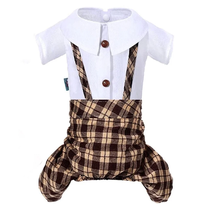 Pet custom clothesKUTKUT Small Dog Formal Bodysuit Pet Clothes Dog Shirts Stylish Plaid Dog Jumpsuit Adorable Pet Rompers Outfit for Puppy Cat .