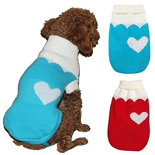 Pet anti-flea collarKUTKUT 2Pcs Small Dog Sweaters,Warm Turtleneck Knitted Girl Dog Clothes, Cute Heart Pet Knitwear Soft Puppy Pullover Vest Outfits