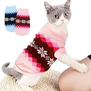 Pet summer light clothesKUTKUT 2 Pcs Dog Cat Sweater,Turtleneck Knitwear Small Dog Sweater, Soft Comfortable Pet Knitwear Pullover for Shihtzu, Pug, Lhasa etc, Argyle Style Pet Sweater Winter Clothes