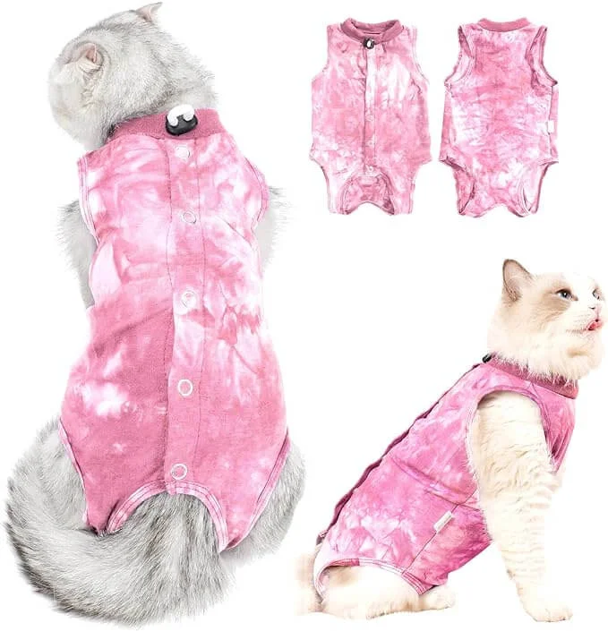 Pet retro style clothesKUTKUT Cat Recovery Suit for Spay Onesize for After Surgery, Breathable Surgery Recovery Suit Female Surgical Spay Suit, Kitten Suit E Collar Alternative Anti Licking Wounds (PINK)