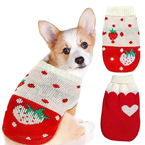 Pet raincoatKUTKUT 2pcs Small Dog Sweaters,Warm Turtleneck Knitted Girl Dog Clothes, Red Cute Pet Knitwear Soft Puppy Pullover Vest Outfits