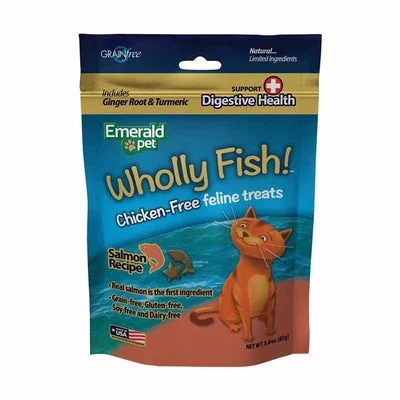    - High-protein cat food  Emerald Pet Wholly Fish Salmon 3 oz