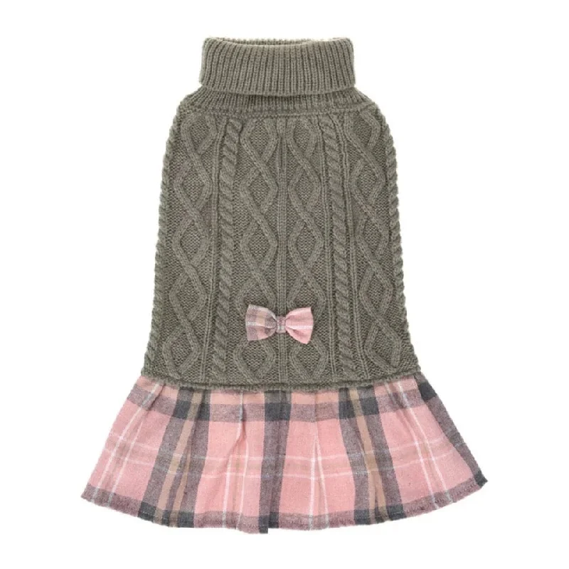 Pet rehabilitation recovery clothes (such as post-operative clothes)KUTKUT Plaid Sweater Tutu Dress with Bowtie for Small Dogs - Dog Turtleneck Pullover Knitwear Cold Weather Sweater with Leash Hole, Suitable for Small Dogs, Cats Puppies