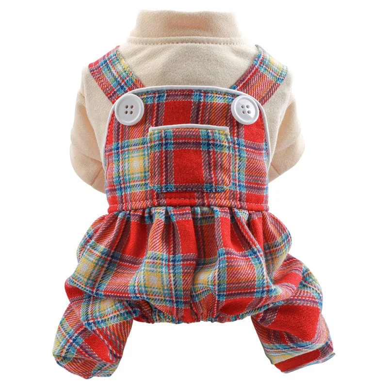 Pet birthday party clothesKUTKUT Small Dogs Jumpsuits With Pocket, Non Sticky Hair Pullover Puppy Four -Legged Clothes, Plaid Pattern Puppy Romper Bodysuit Costume