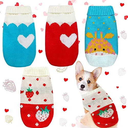 Pet summer light clothesKUTKUT 4 Patterns Small Dog Sweaters Classic Puppy Knitwear Turtleneck Pet Winter Warm Sweaters Cute Pet Winter Knitwear Pet Sweaters for Dog & Cat