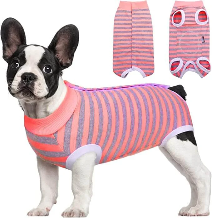 Pet cartoon pattern clothesKUTKUT Kitten Puppy Recovery Suit, Surgery Recovery Suit for Female Dogs After Spay, Dog Cats Surgical Onesie with Pee Hole Collar Cone Alternative for Abdominal Wounds ( Orange )