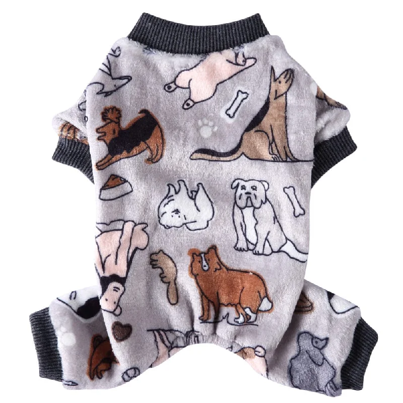 Pet cotton clothesKUTKUT Dog Pajamas Coat Cat Jumpsuit Soft Velvet Doggie Jumpers Onesies Jammies Fleece Cat Apparel Pet Clothes Warm Flannel Cold Weather Puppy Small Dogs Rompers (Grey)