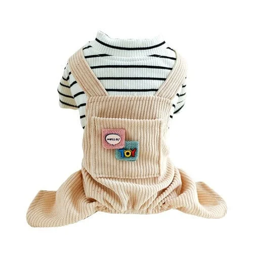 Pet Halloween clothesKUTKUT Small Dogs Jumpsuits With Pocket, Non Sticky Hair Pullover Puppy Four -Legged Bodysuit Clothes, Striped Patchwork Puppy Romper Costume