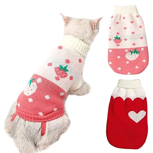 Pet holiday dress-up clothesKUTKUT 2Pcs Small Dog Sweaters, Warm Turtleneck Knitted Girl Dog Clothes, Cute Pet Knitwear Soft Puppy Pullover Vest Outfits